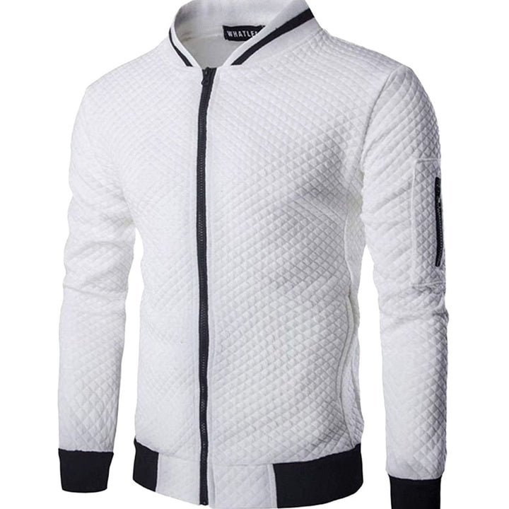 Men's Quilted Diamond Zip-Up Bomber Jacket - White