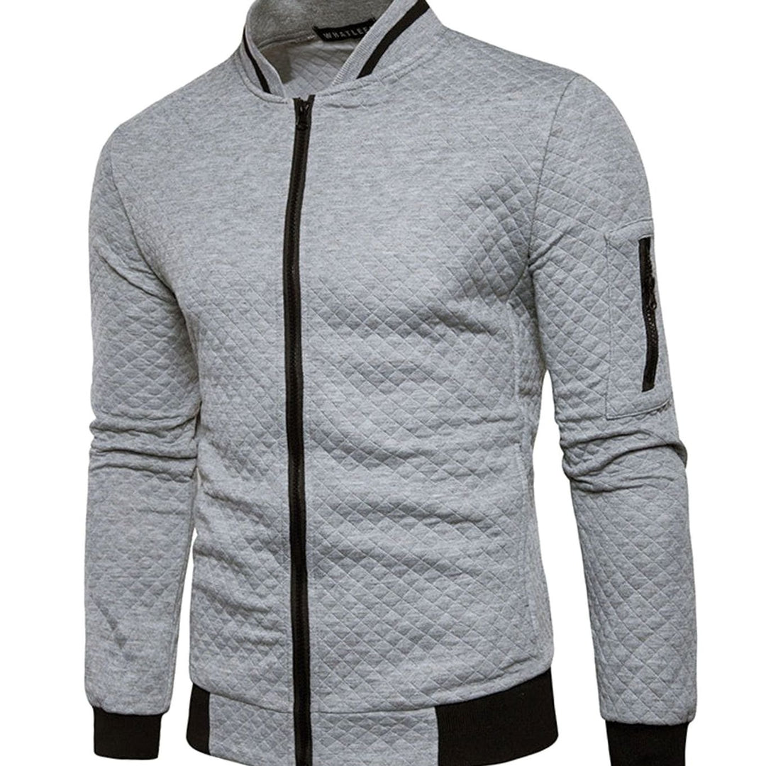 Men's Quilted Diamond Zip-Up Bomber Jacket - Light Gray