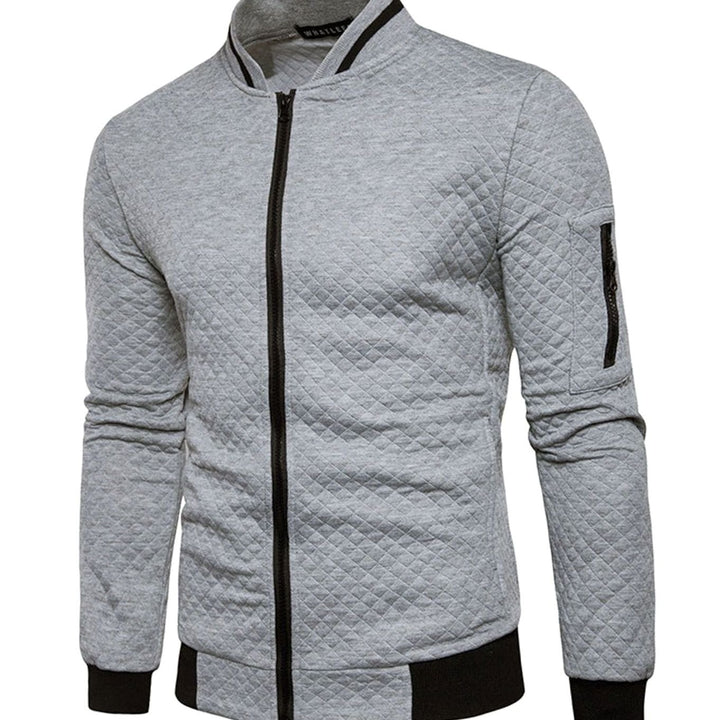 Men's Quilted Diamond Zip-Up Bomber Jacket - Light Gray