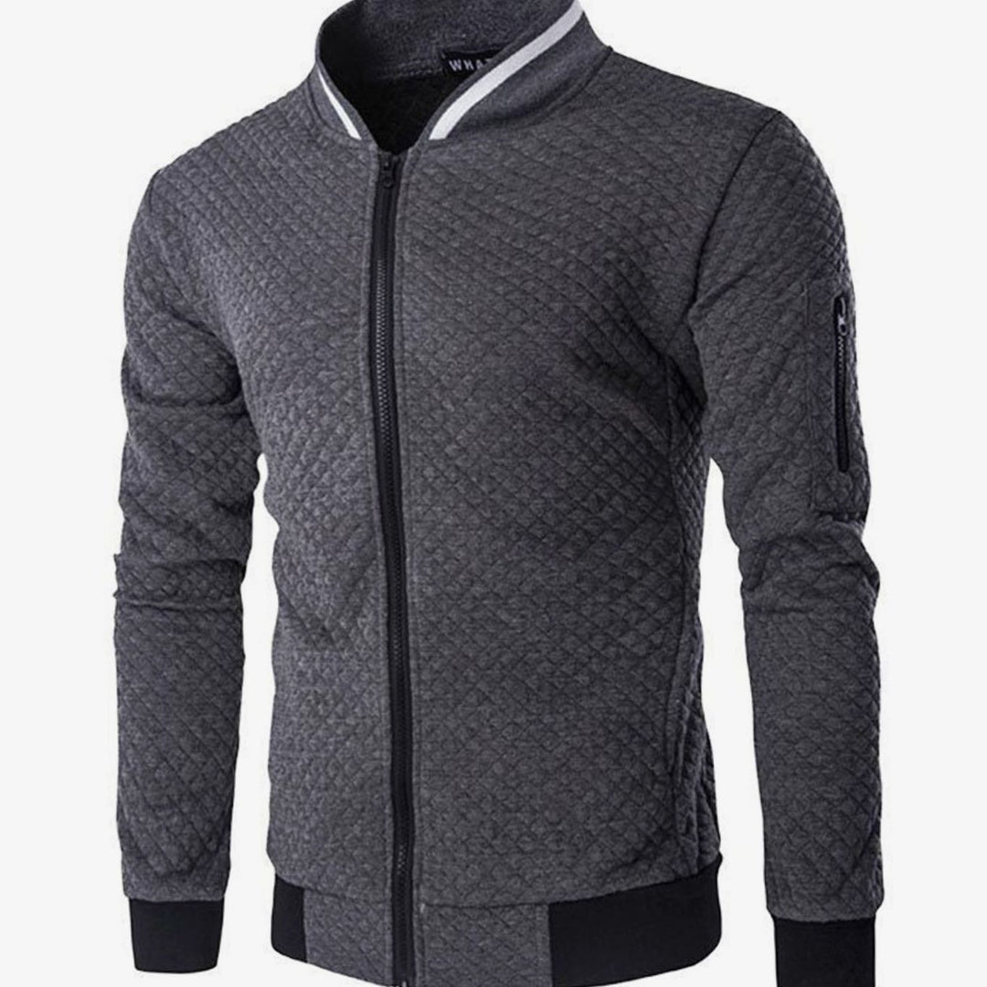Men's Quilted Diamond Zip-Up Bomber Jacket - Dark Gray
