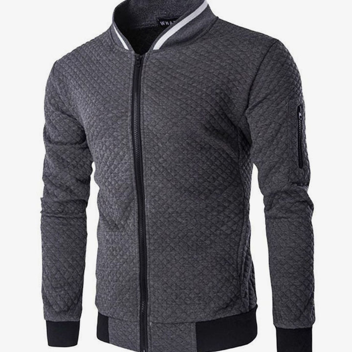 Men's Quilted Diamond Zip-Up Bomber Jacket - Dark Gray
