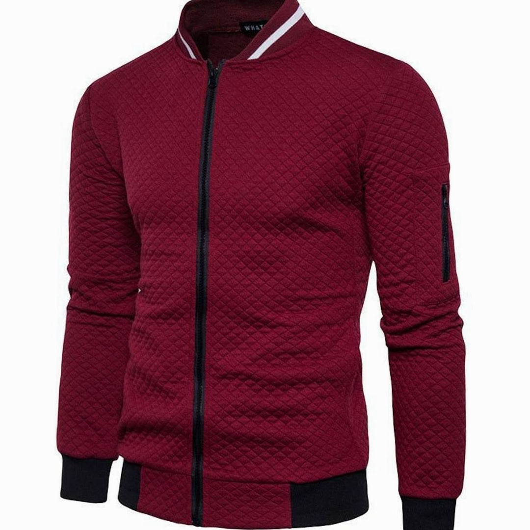 Men's Quilted Diamond Zip-Up Bomber Jacket - Red