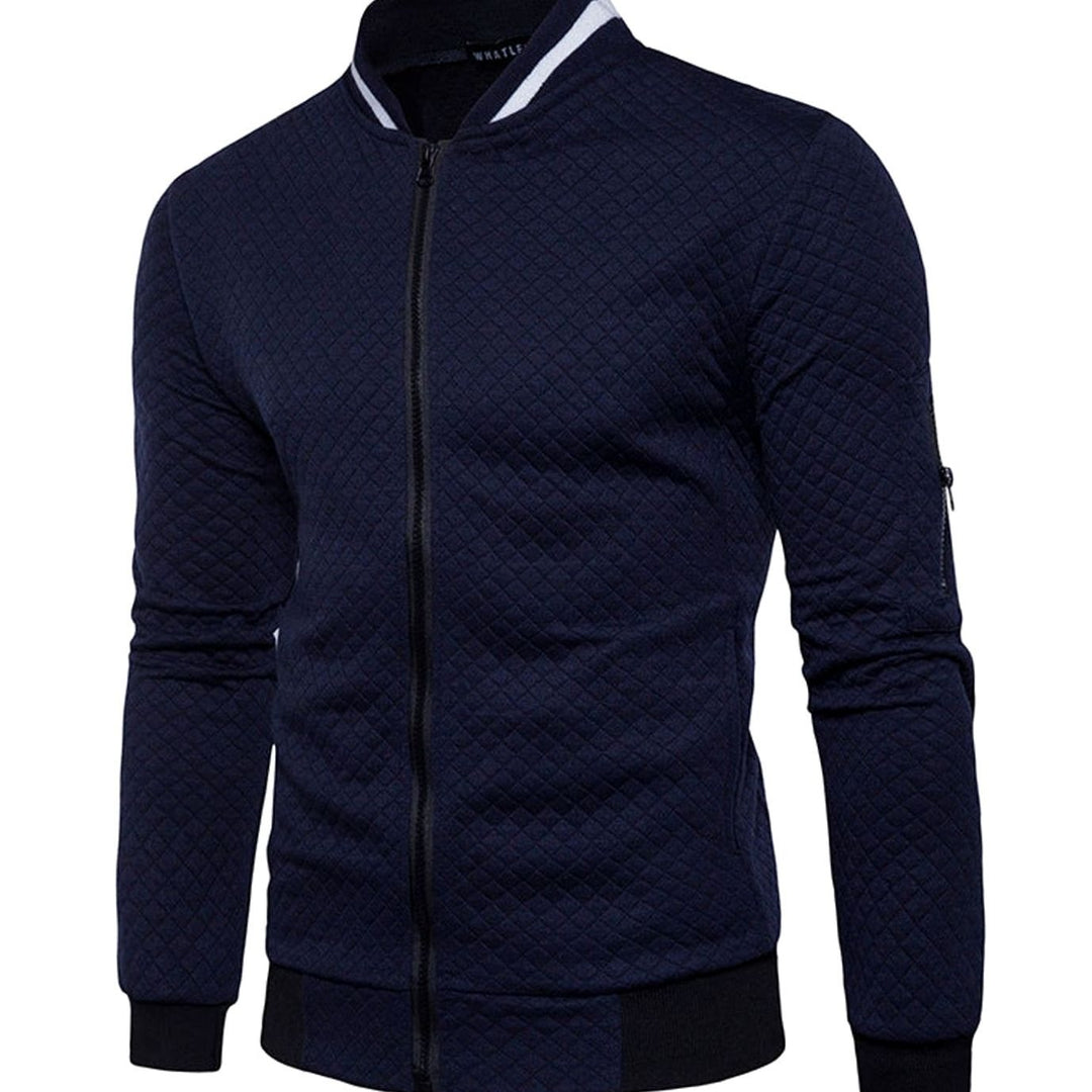 Men's Quilted Diamond Zip-Up Bomber Jacket - Navy Blue