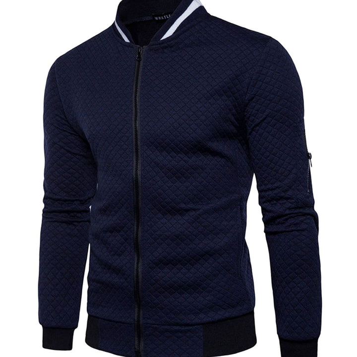 Men's Quilted Diamond Zip-Up Bomber Jacket - Navy Blue