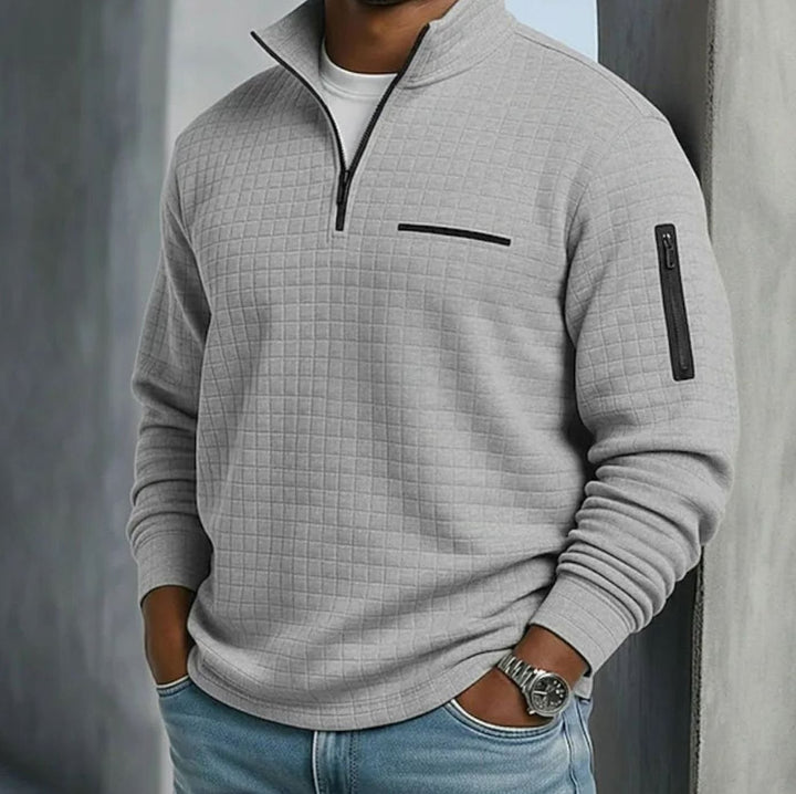 Men's Quilted Quarter-Zip Pullover Sweater Stand Collar - Gray