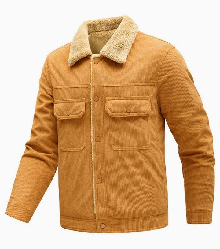 Men's Sherpa-Lined Corduroy Button-Front Jacket Chest Pockets - Caramel