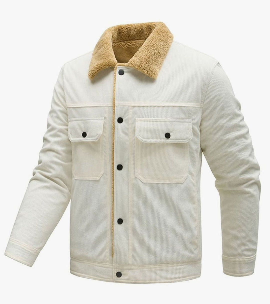 Men's Sherpa-Lined Corduroy Button-Front Jacket Chest Pockets - White