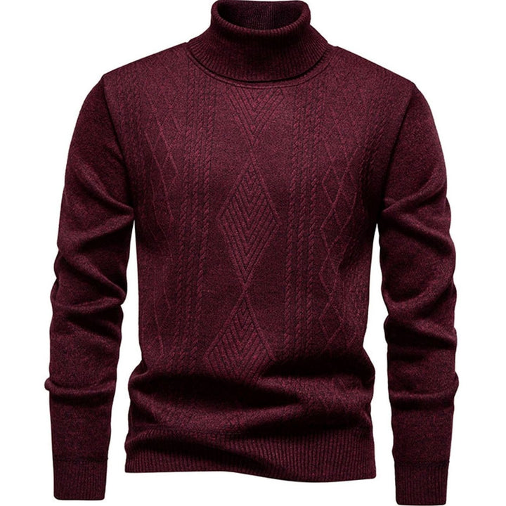 Men's Slim-Fit Cable-Knit Turtleneck Sweater - Burgundy