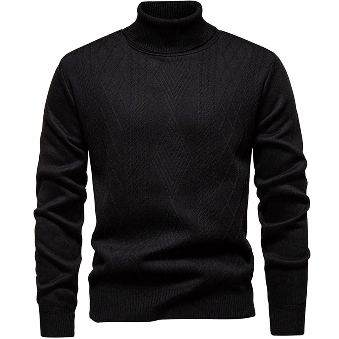 Men's Slim-Fit Cable-Knit Turtleneck Sweater - Black
