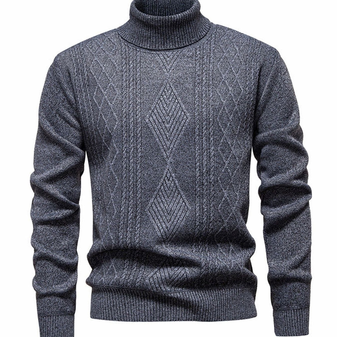 Men's Slim-Fit Cable-Knit Turtleneck Sweater - Light Gray