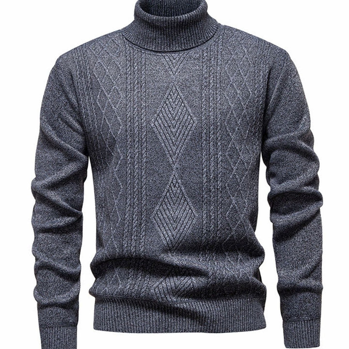 Men's Slim-Fit Cable-Knit Turtleneck Sweater - Light Gray