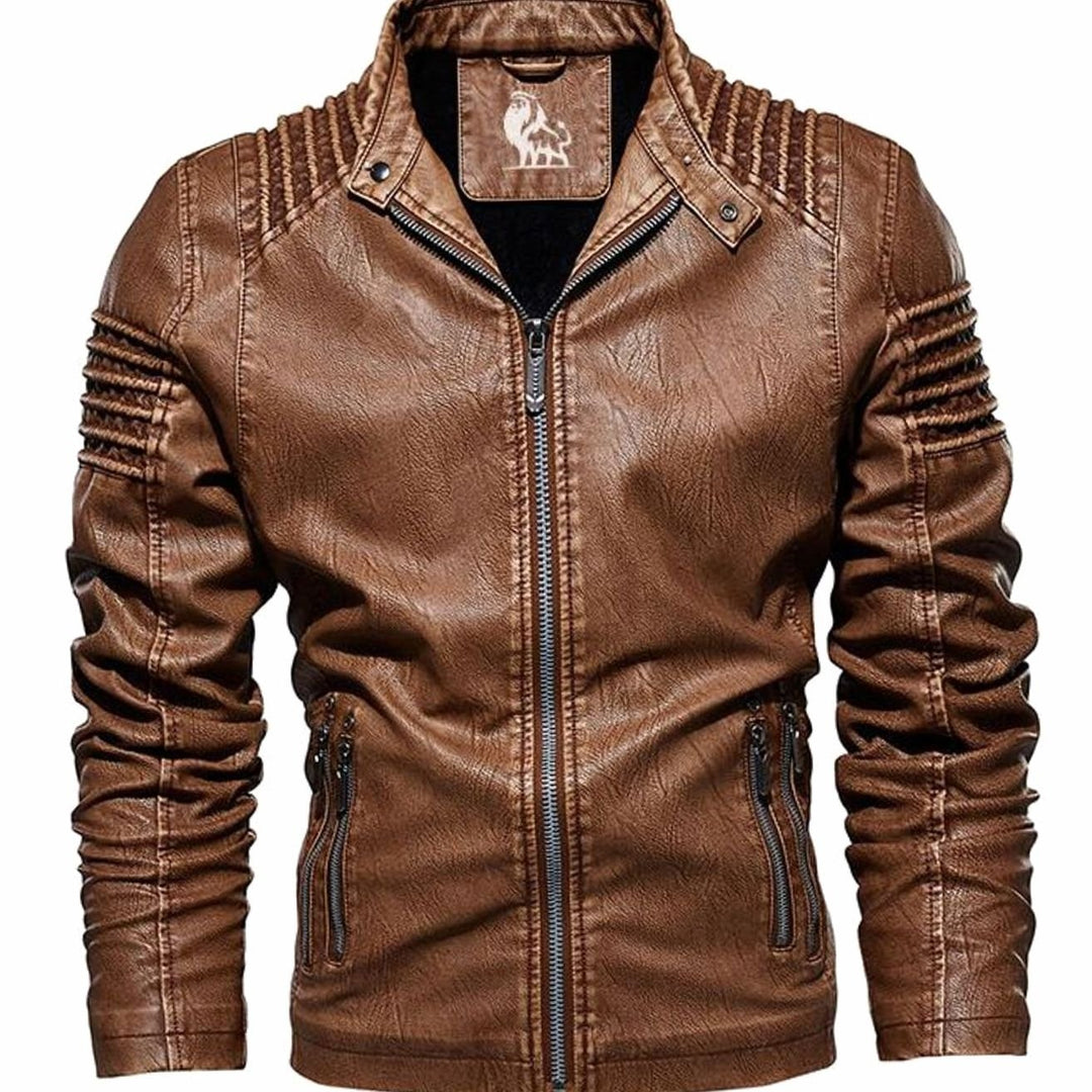 Men's Slim Fit Faux Leather Biker Jacket Full Zip