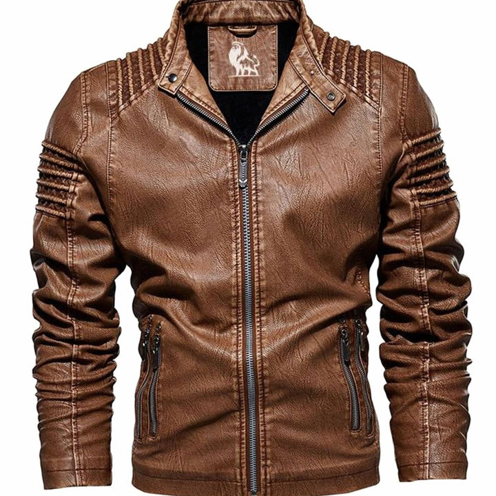Men's Slim Fit Faux Leather Biker Jacket Full Zip