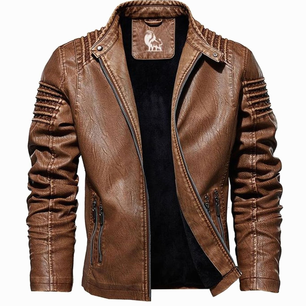 Men's Slim Fit Faux Leather Biker Jacket Full Zip