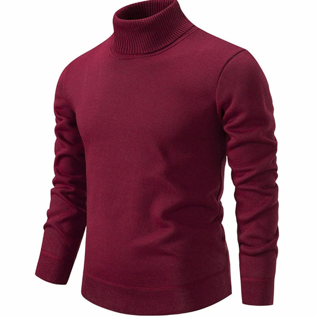 Men's Slim-Fit Fine-Knit Turtleneck Sweater Ribbed Cuffs - Dark Gray