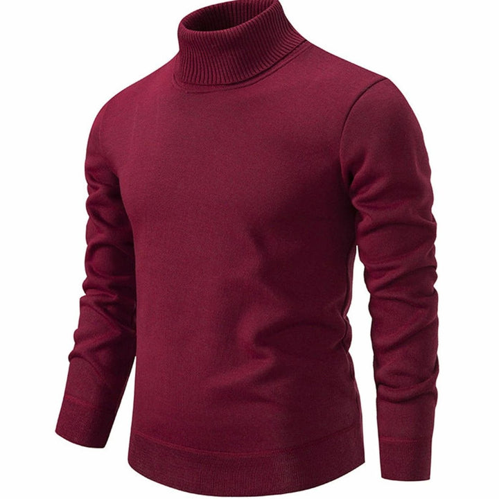 Men's Slim-Fit Fine-Knit Turtleneck Sweater Ribbed Cuffs - Dark Gray