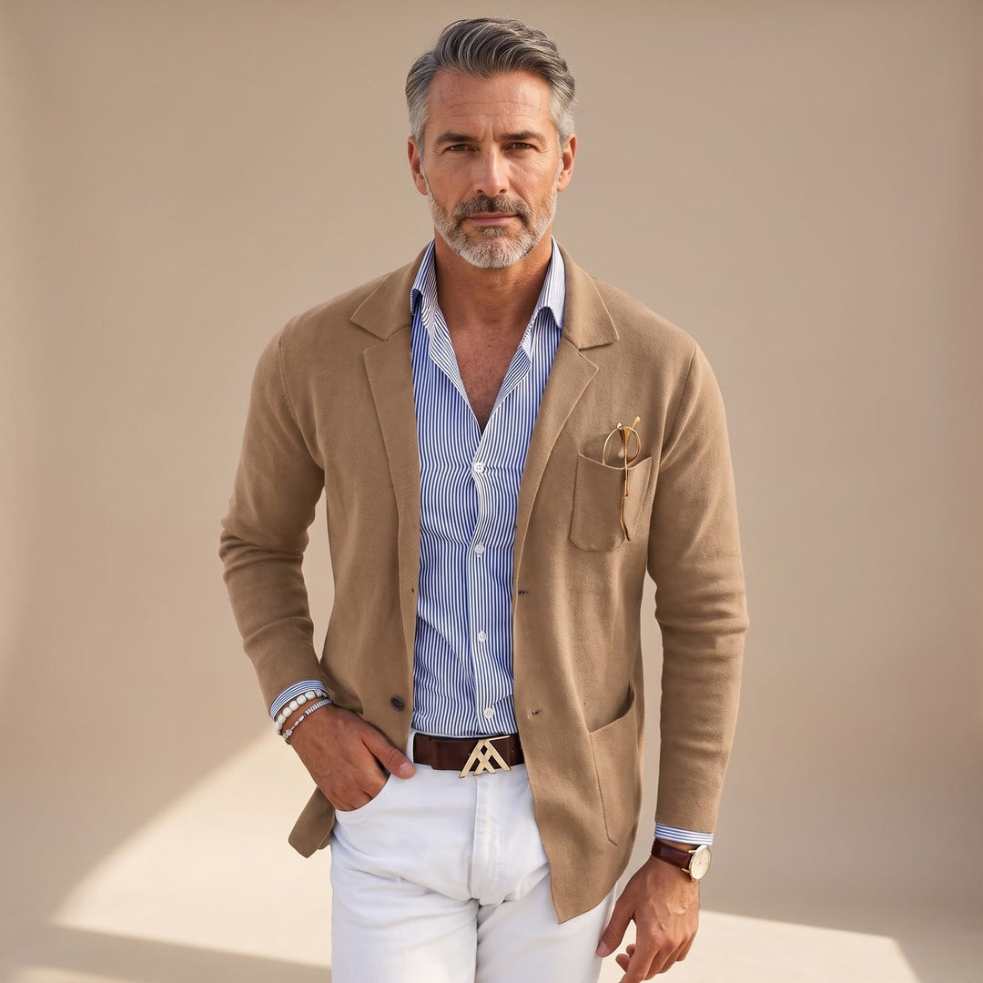 Men's Slim-Fit Notch-Lapel Lightweight Blazer Jacket - Beige