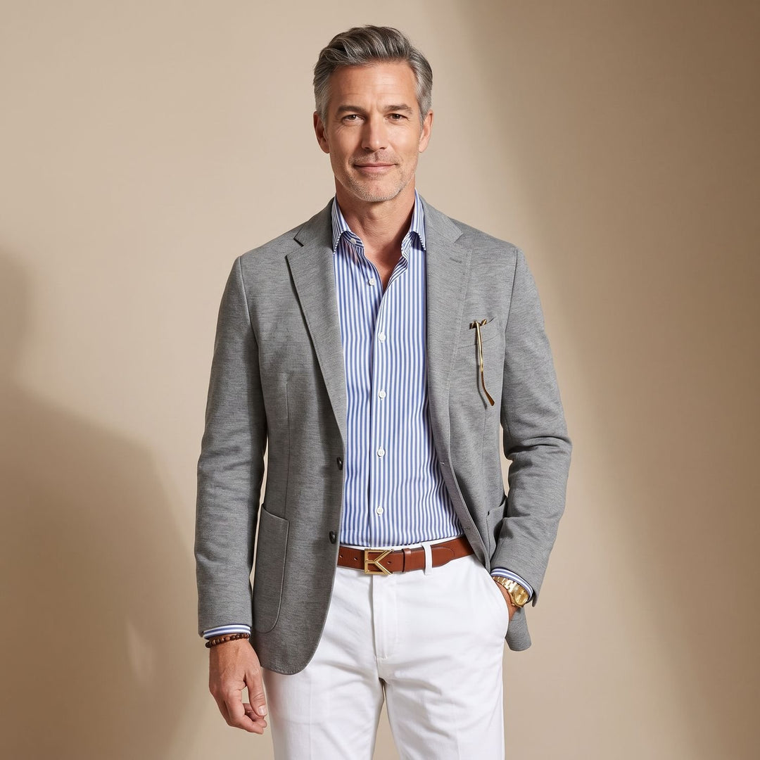 Men's Slim-Fit Notch-Lapel Lightweight Blazer Jacket - Gray