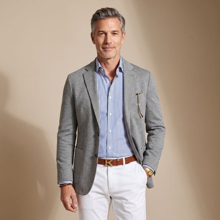 Men's Slim-Fit Notch-Lapel Lightweight Blazer Jacket - Gray