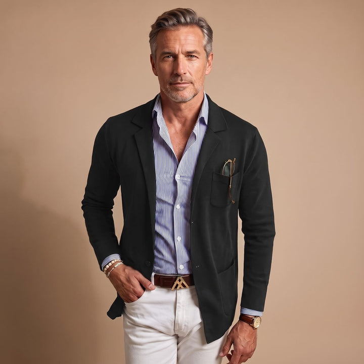 Men's Slim-Fit Notch-Lapel Lightweight Blazer Jacket - Black