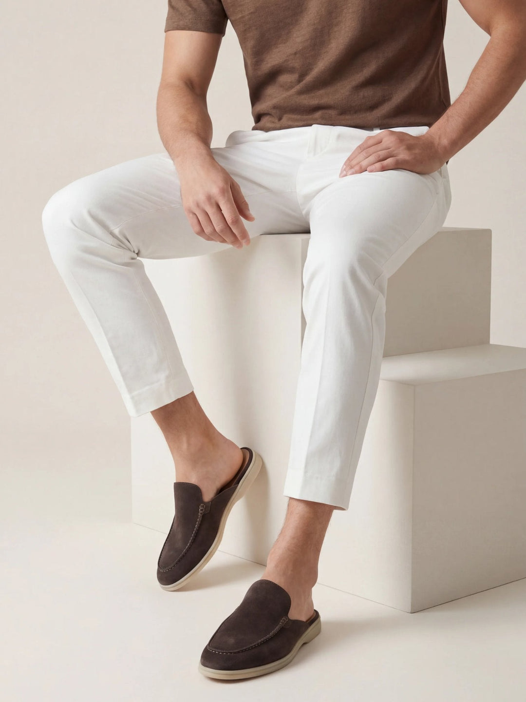 Men's Slip-On Mules Open Heel Stitched Detail Casual