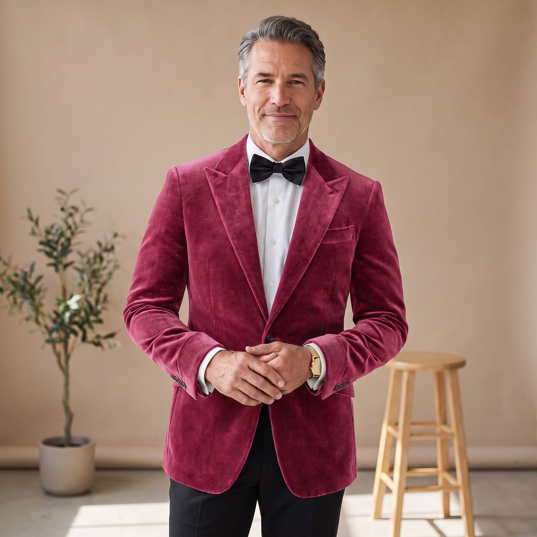 Men's Tailored-Fit Velvet Formal Blazer Jacket - Hot Pink