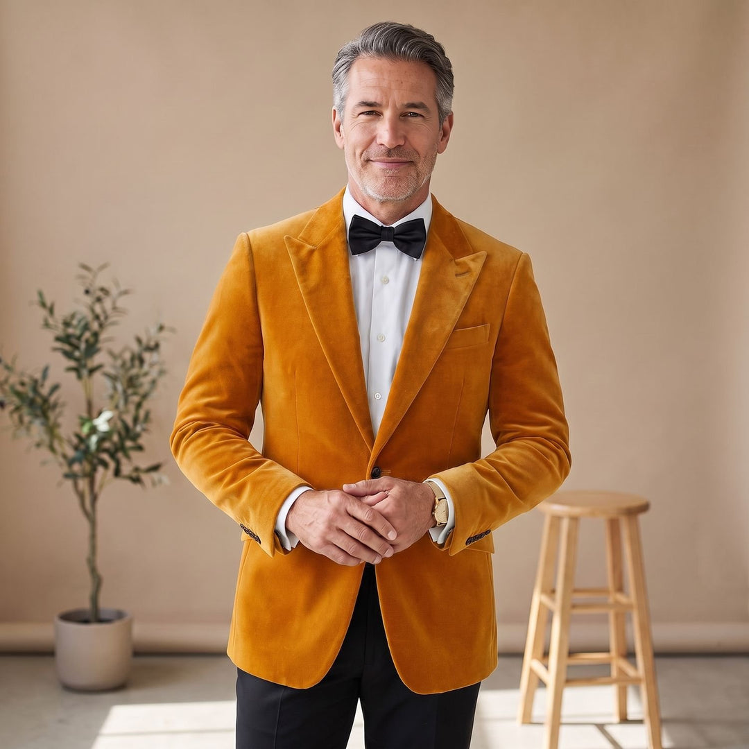 Men's Tailored-Fit Velvet Formal Blazer Jacket