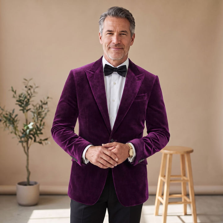 Men's Tailored-Fit Velvet Formal Blazer Jacket