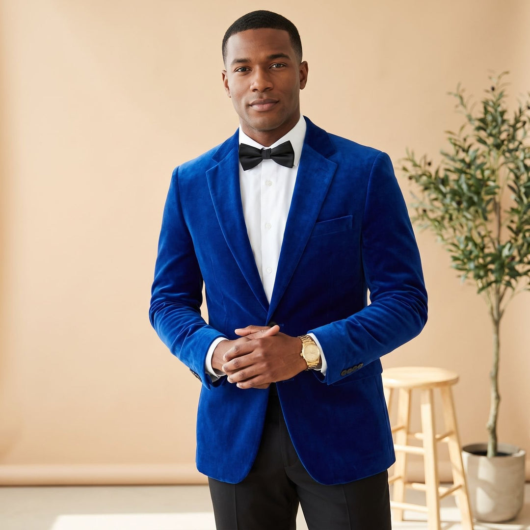 Men's Tailored-Fit Velvet Formal Blazer Jacket