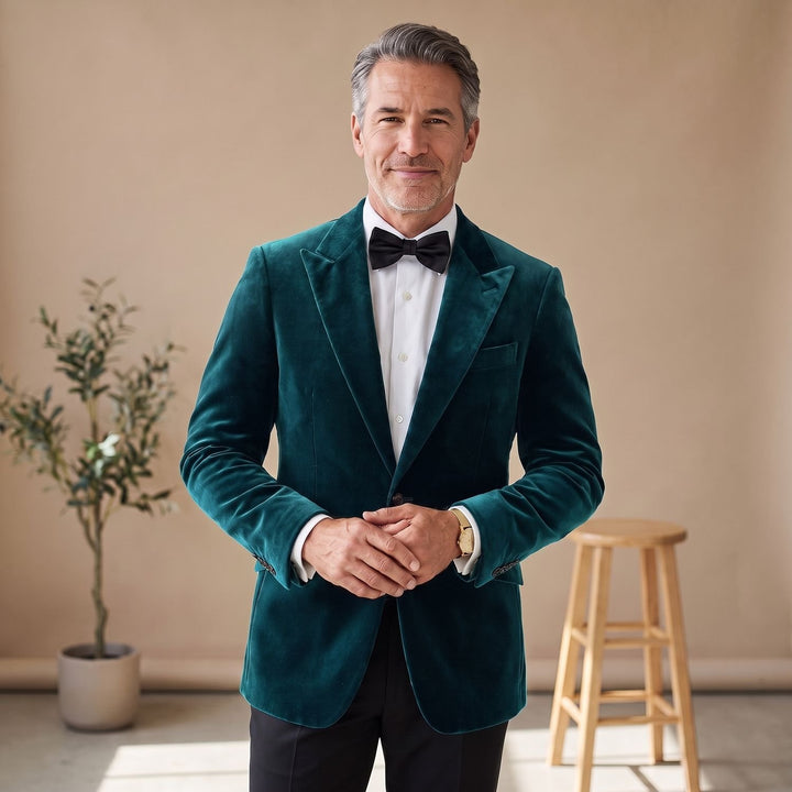 Men's Tailored-Fit Velvet Formal Blazer Jacket