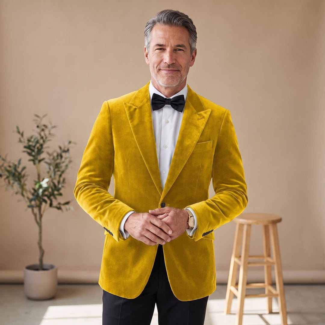 Men's Tailored-Fit Velvet Formal Blazer Jacket