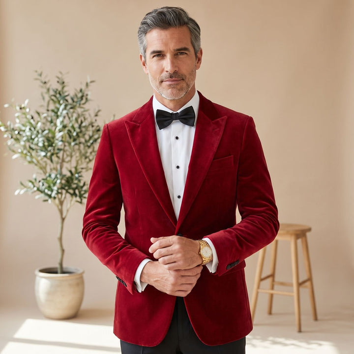 Men's Tailored-Fit Velvet Formal Blazer Jacket