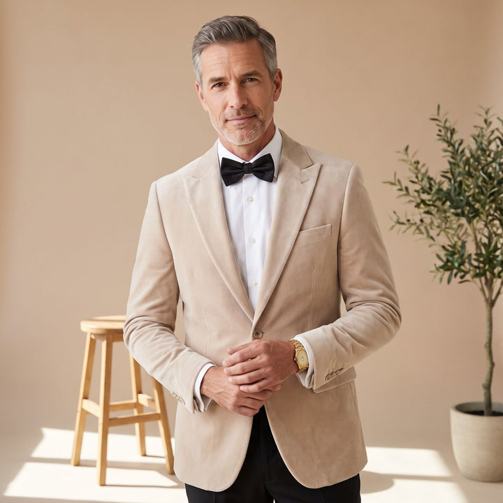 Men's Tailored-Fit Velvet Formal Blazer Jacket