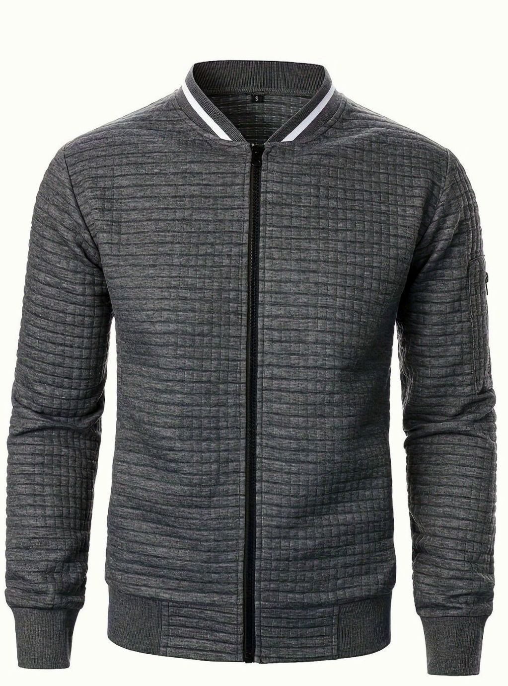 Men's Textured Grid Full-Zip Bomber Jacket