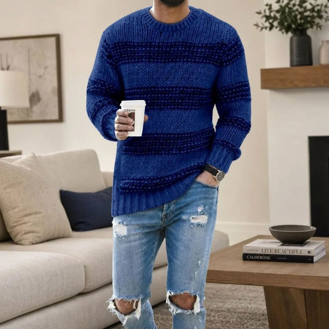 Men's Textured Knit Crewneck Sweater Relaxed-Fit Pullover - Blue
