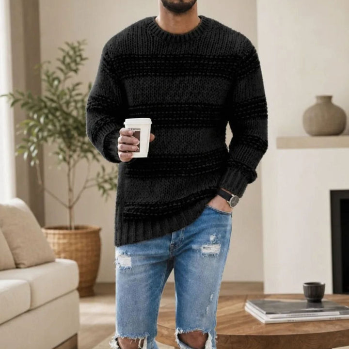 Men's Textured Knit Crewneck Sweater Relaxed-Fit Pullover - Black
