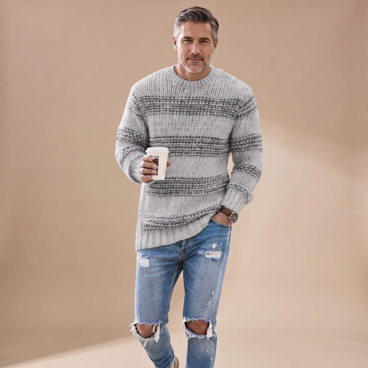 Men's Textured Knit Crewneck Sweater Relaxed-Fit Pullover - Grey