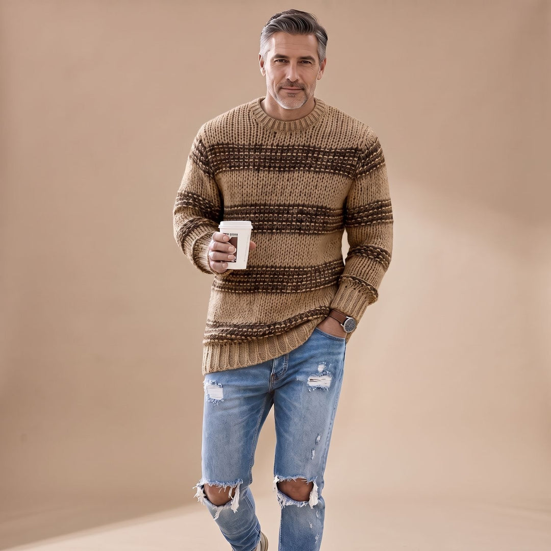 Men's Textured Knit Crewneck Sweater Relaxed-Fit Pullover - Khaki