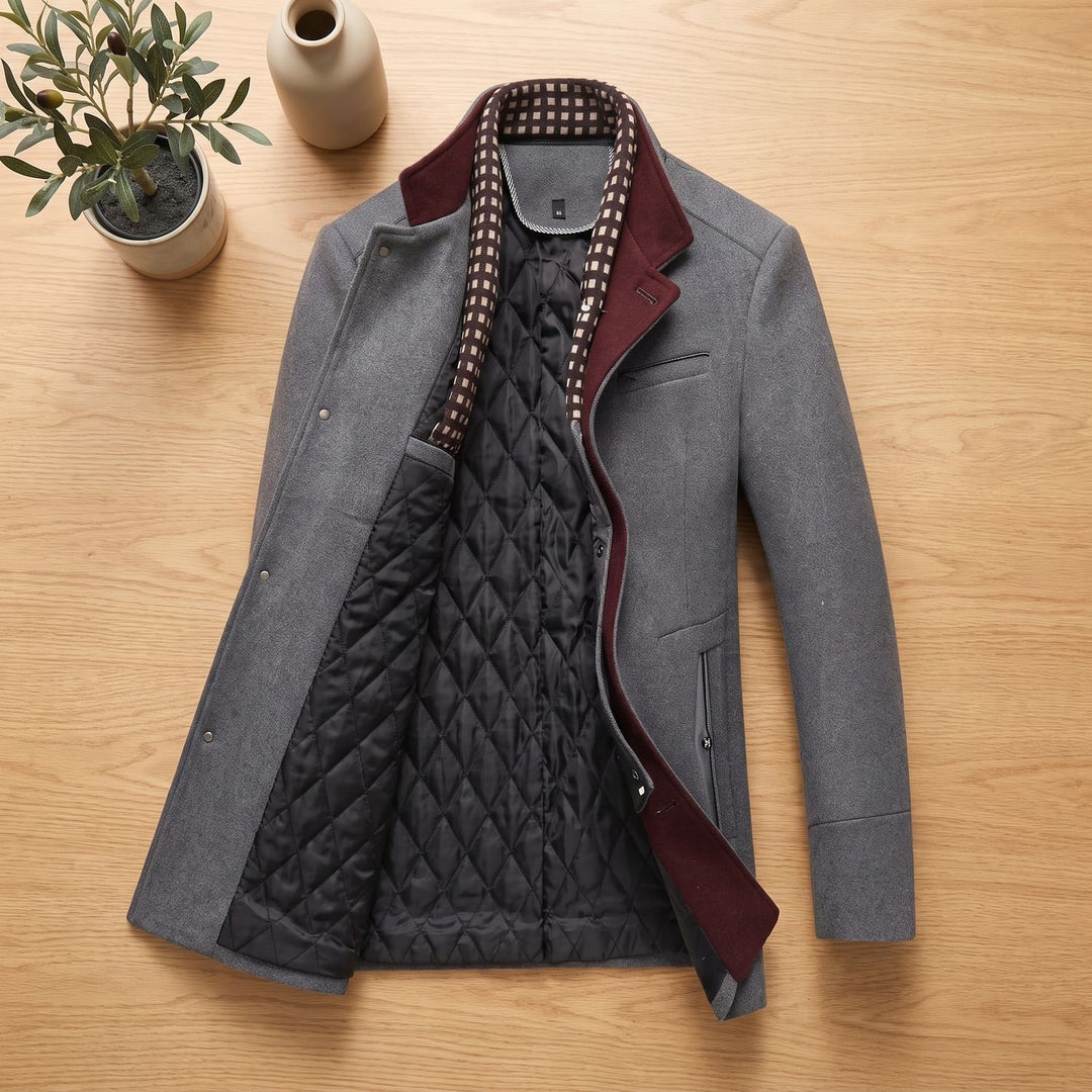 Men's Wool-Blend Oversized Button-Front Stand-Collar Coat - Gray