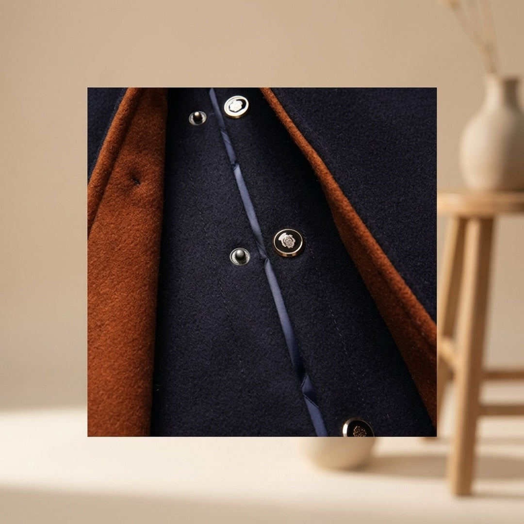 Men's Wool-Blend Oversized Button-Front Stand-Collar Coat