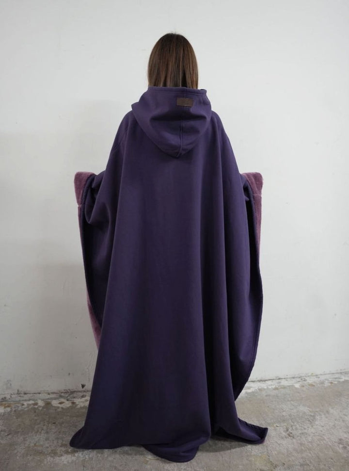 Unisex Hooded Fleece Poncho Oversized Lightweight Cape
