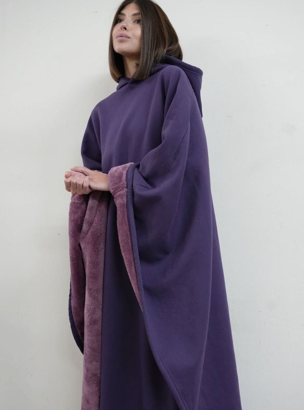 Unisex Hooded Fleece Poncho Oversized Lightweight Cape