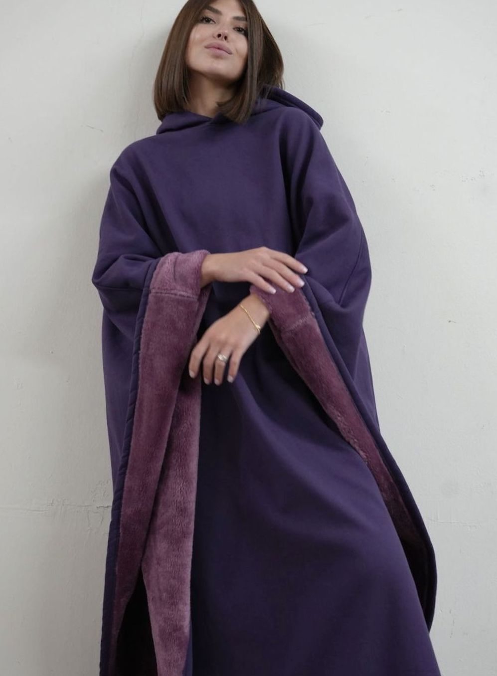 Unisex Hooded Fleece Poncho Oversized Lightweight Cape