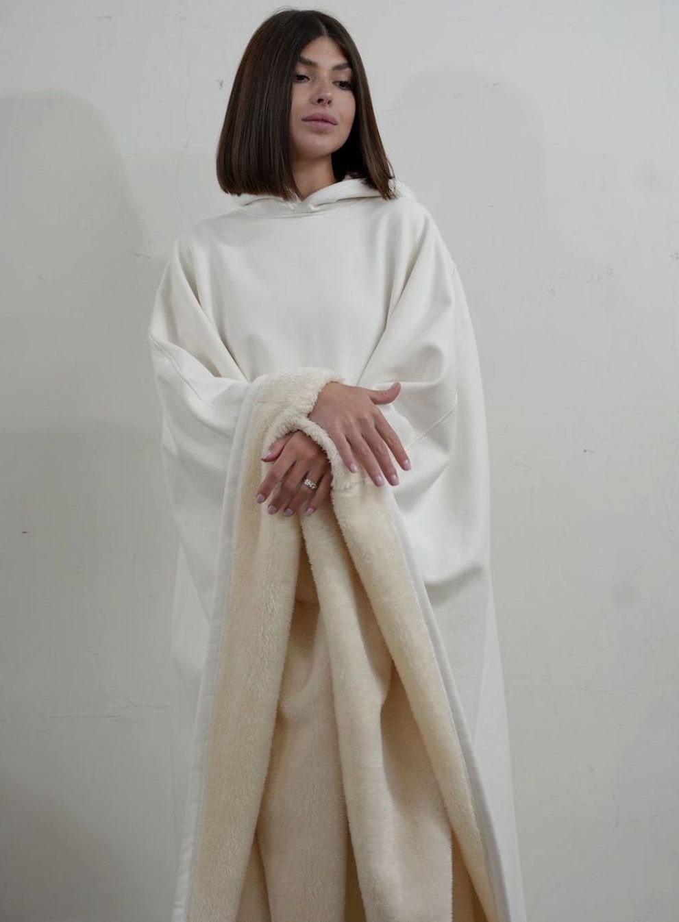 Unisex Hooded Fleece Poncho Oversized Lightweight Cape