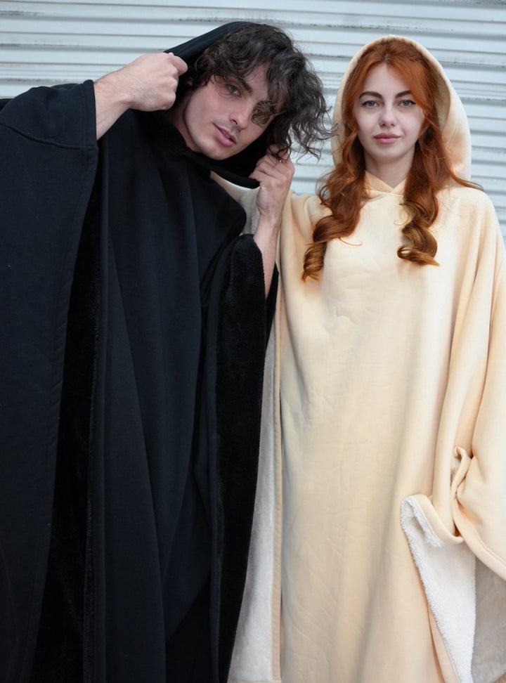 Unisex Hooded Fleece Poncho Oversized Lightweight Cape