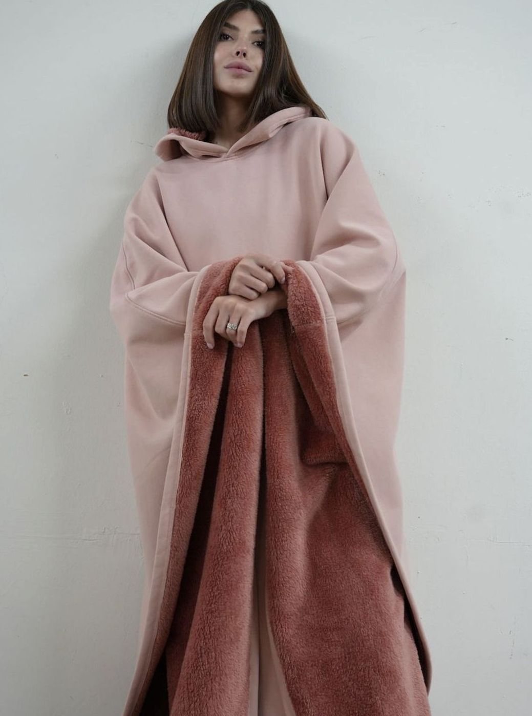 Unisex Hooded Fleece Poncho Oversized Lightweight Cape