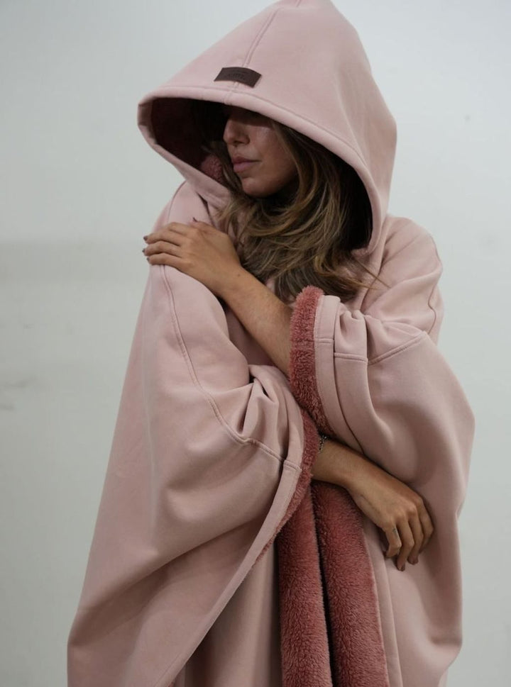 Unisex Hooded Fleece Poncho Oversized Lightweight Cape