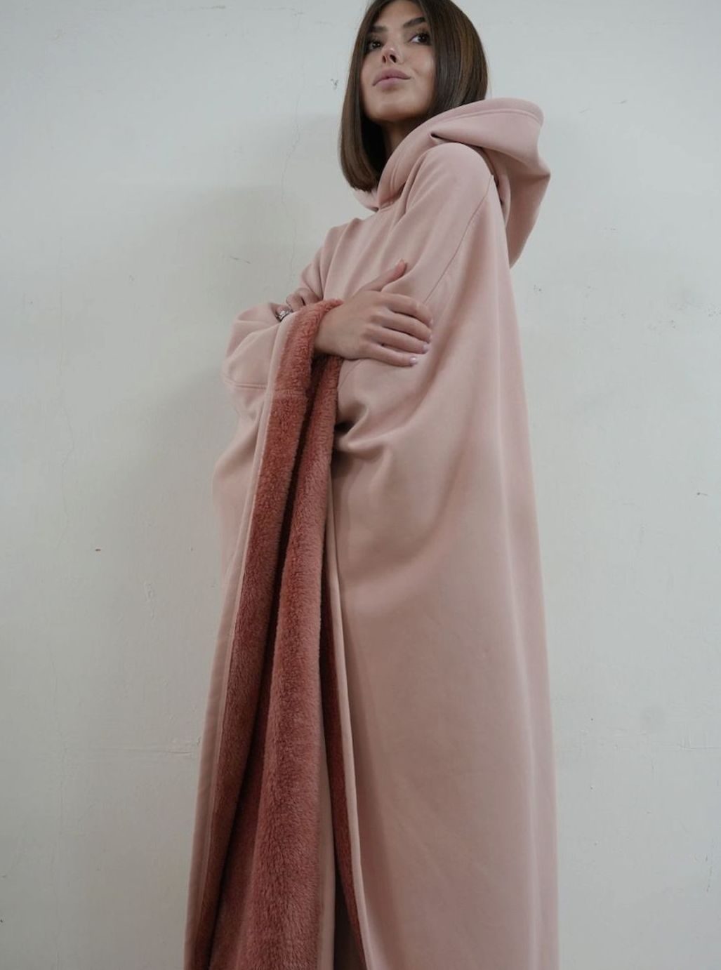 Unisex Hooded Fleece Poncho Oversized Lightweight Cape