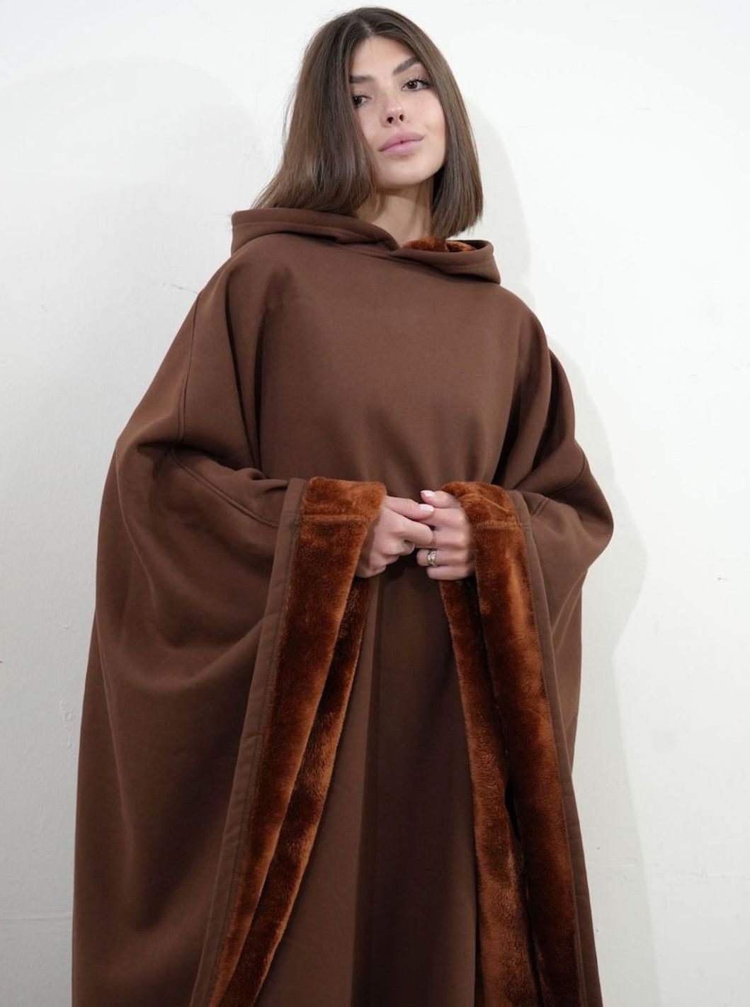 Unisex Hooded Fleece Poncho Oversized Lightweight Cape