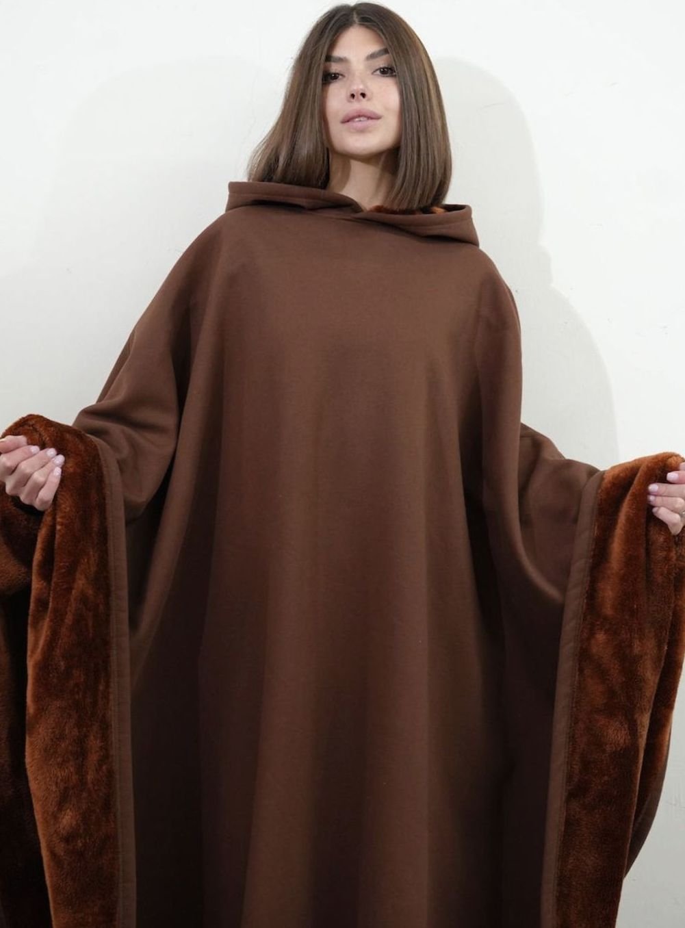 Unisex Hooded Fleece Poncho Oversized Lightweight Cape